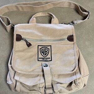 Warner Bros. Studio Beige Canvas Messenger Shoulder Book Bag